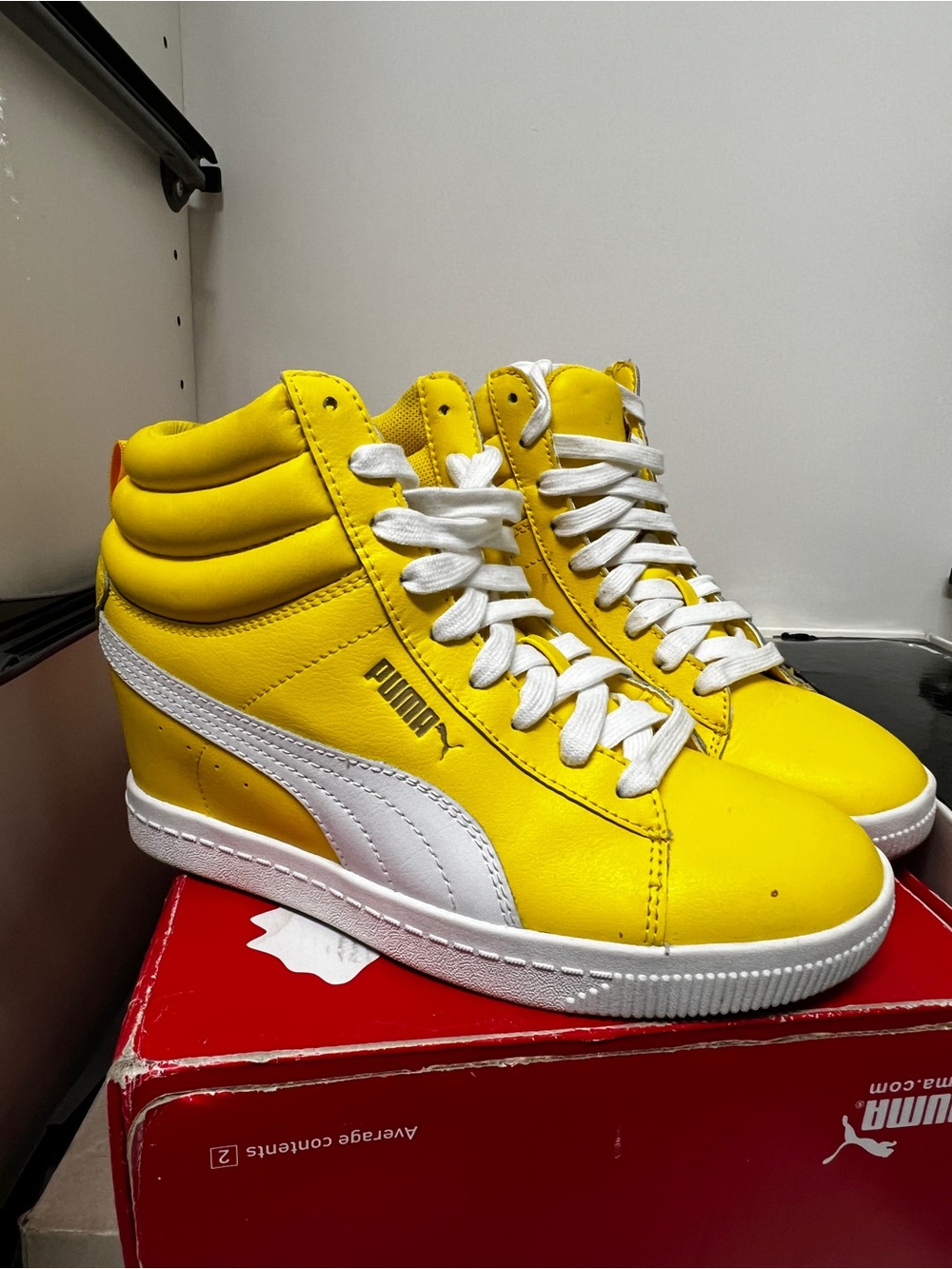 Platform Puma Yellow and White High-Top Sneakers